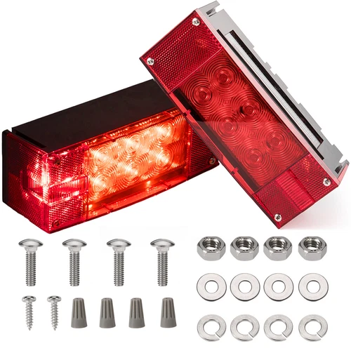 Left+Right LED Waterproof Submersible Trailer Boat Rectangle Stop Turn Light Red