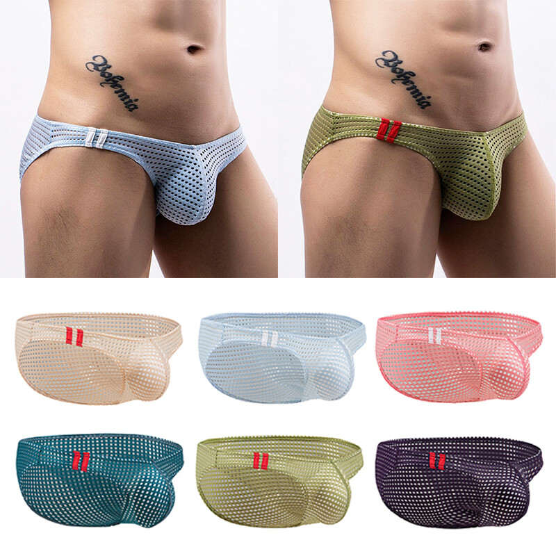 Men Underwear Mesh Brief Low Waist Thong Panties Solid Color Breathable Fashion⊹