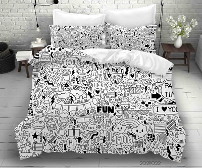 3D Graffiti Party Handgezeichnet Quilt Cover Set Bettwäsche Sets Kissenbezüge