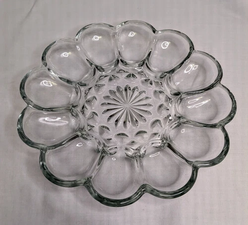 VTG ANCHOR HOCKING FIRE KING CLEAR GLASS PLATTER DEVILED EGG  9 7/8"