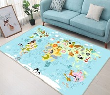 3D Cute Cartoon Animals 435BNO World Map Non Slip Rug Mat Photo Carpet Romy