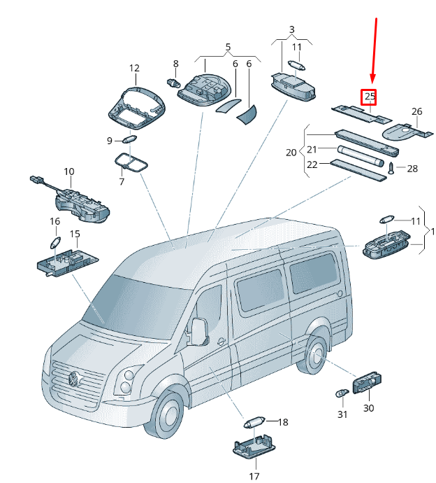 NOUVEAU PLAFONNIER INTÉRIEUR VOLKSWAGEN CRAFTER 2F MK1 2E0947155 ORIGINAL