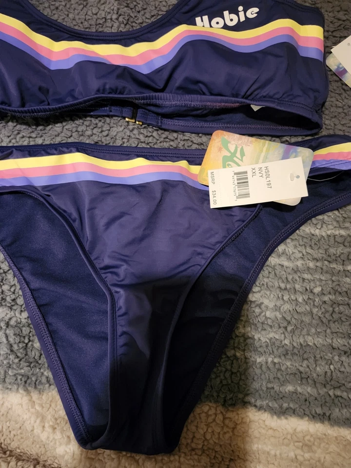 Conjunto de bikini Hobie azul marino patrón de rayas lisas, XXL NUEVO CON ETIQUETAS, venta al por menor $78 Foto 2 de 4