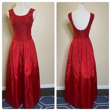 Vtg Jessica McClintock Gunne Sax Dress Long Red Taffeta Lace size 5/6 USA flaw