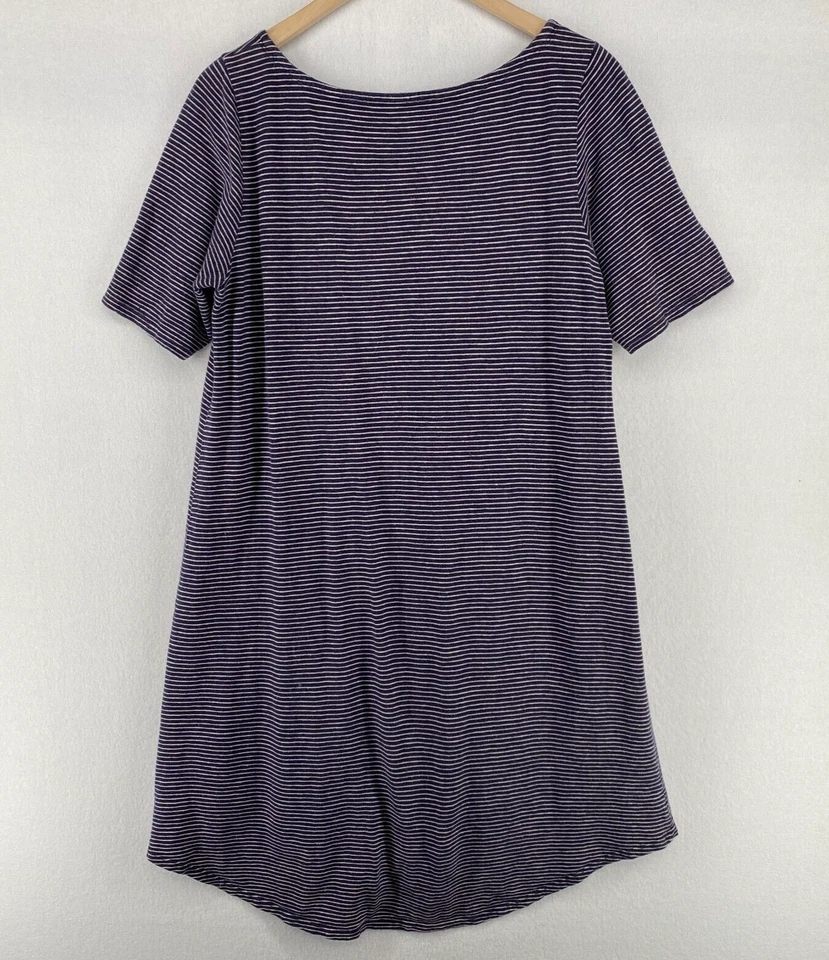 Vestido EILEEN FISHER M Cáñamo Algodón Orgánico Jersey Rayas Camiseta Túnica Azul Foto 4 de 4