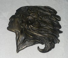 Vintage 1970s Native American Head Chief Belt Buckle Solid Brass