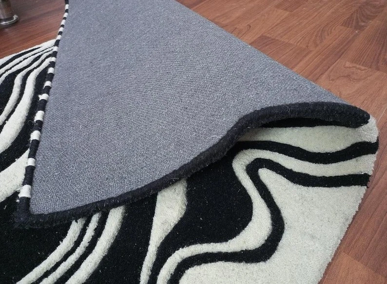 Modern Black-White Hand Tufted, Wool Area Rug for bedroom office size 3x8 Feet - Image 2 of 4
