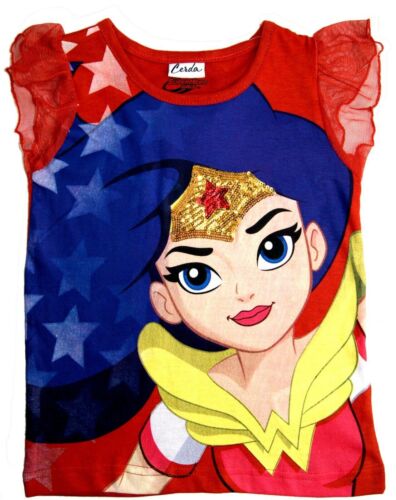 Wonder Woman Ruffle Sleeve T-Shirt,Sequin Design,Sizes:3 to 7 years Old - Afbeelding 1 van 6