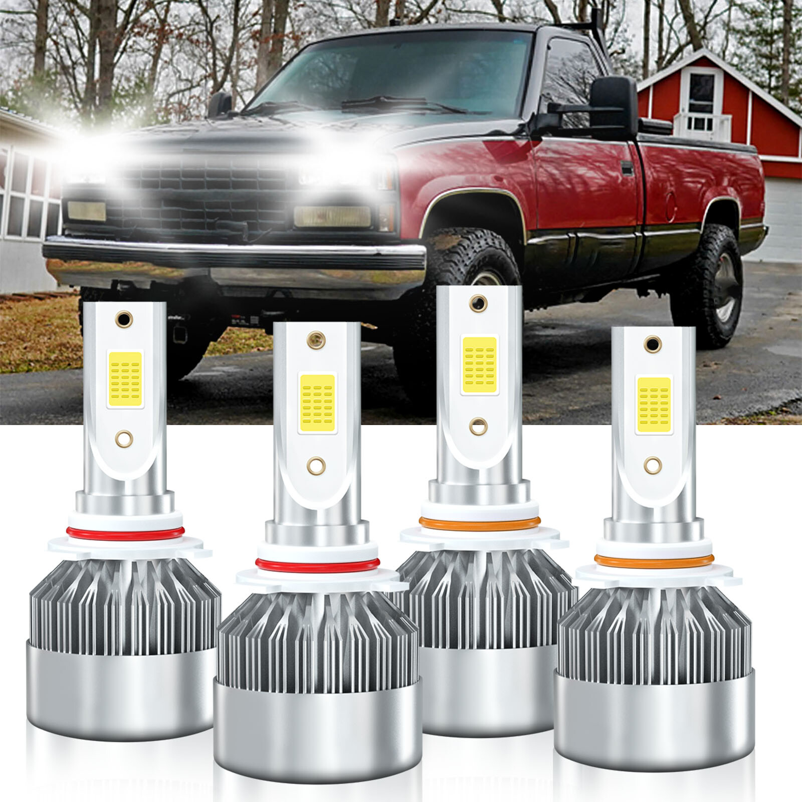 For GMC K2500 1988-2000 4x LED Headlight Bulbs High Low Beam Kit 6000K White