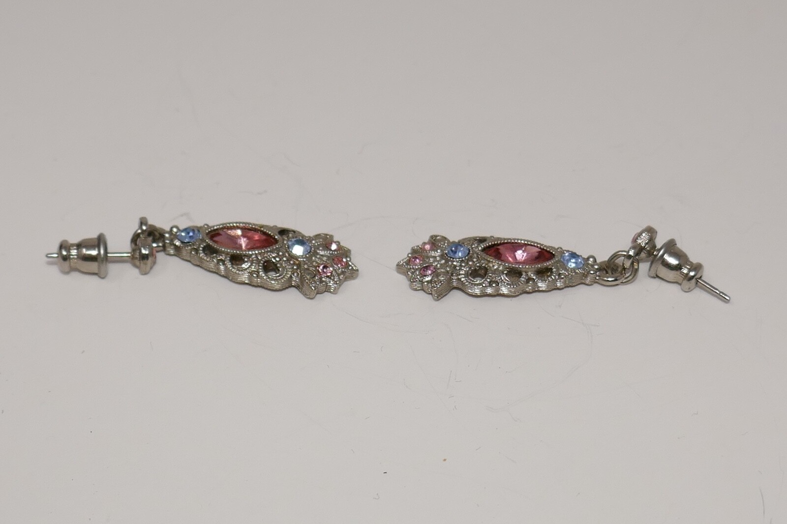 Silver Tone Multicolor Gemstone Dangle Earrings - image 3