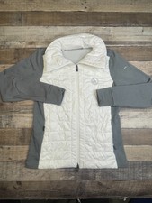 Kjus Womens M 38 White Gray Mundin Midlayer Jacket Ski Hideaway Hood Quilted