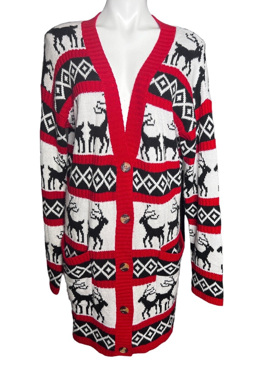 V 28 Christmas Cardigan Sweater Dress Red White Black Reindeers Button Down | eBay V 28 Christmas Cardigan Sweater Dress Red White Black Reindeers Button Down | eBay