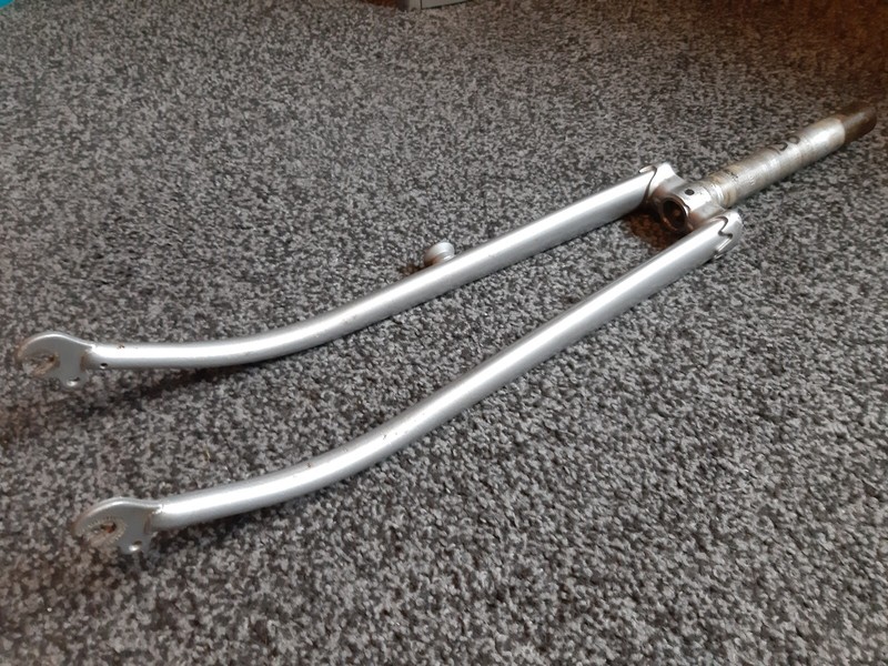 Tange vintage silver 1″ threaded JIS lugged steel fork 27″ road 1970s