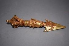 Ritualphurba-Tibet, Bronze-feuervergoldet, Nagas, Dorje, Drachen, 12cm