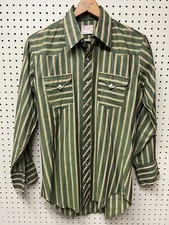 Wrangler Men  s L Shirt Vtg Stripe WESTERN Permanent Press Long Tails USA Made