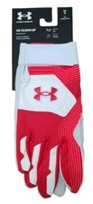 $30 Under Armour UA Clean Up Batting Gloves Men's Large Red & White 1365461 NWT