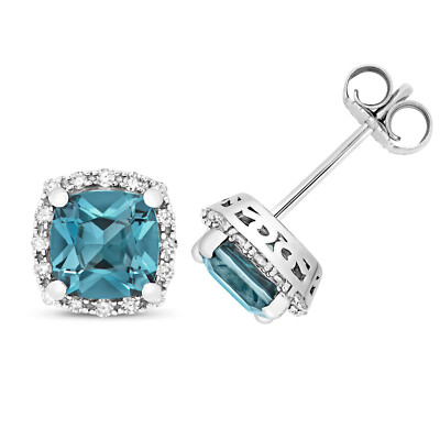 Ohrstecker 9 kt Weißgold echter Diamant und Blautopas Kissenform (257BT)