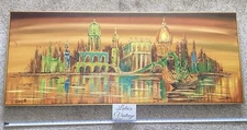 Carlo OIL Canvas ART Painting Hollywood VTG MCM 60x24 San Giorgio VENICE Ship 