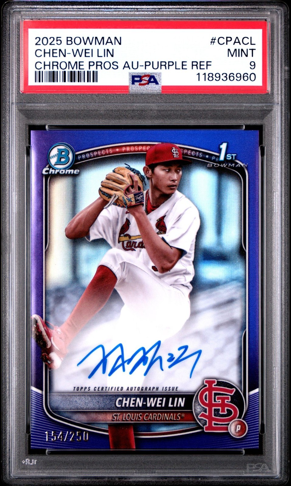 2025 Bowman 1st Chen-Wei Lin AUTO Chrome Prospect Autograph Purple /250 RC