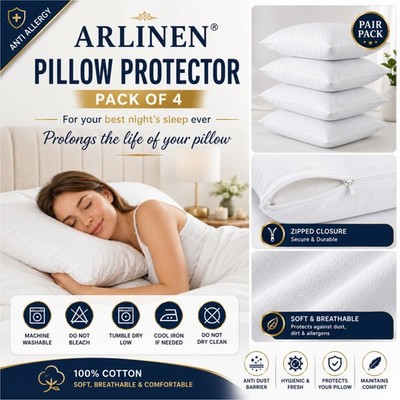 Kissenschoner 4er Pack Reißverschluss Baumwolle weich Antiallergie Kissenbezüge 74x48cm