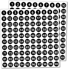 25 Sheets 1-100 Number Stickers Labels  10mm Black 2500 Pieces