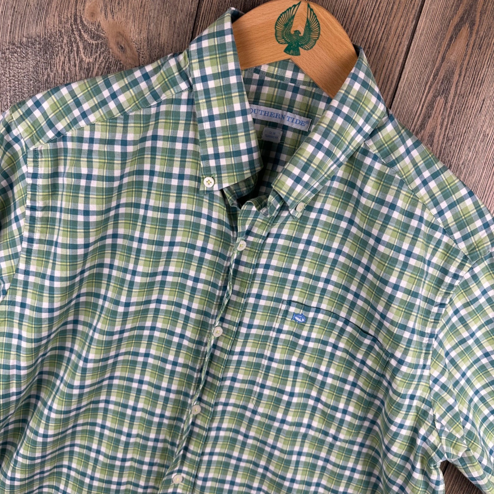 Southern Tide Classic Fit Short Sleeve Plaid Button Down Shirt Men's Medium