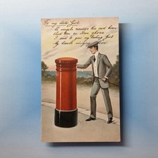 Red Pillar Post Box Postcard 1910 Sweetheart Lounge Suit Cigarette