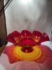 Vtg Blenko Glass Co. Amberina Glass Bowl Ruffled Edge Red Orange Yellow Glow Bd
