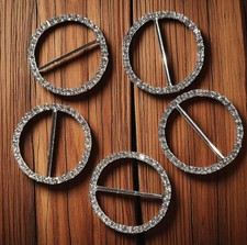 10 LARGE ROUND RHINESTONE RIBBON SLIDER BUCKLES GREAT FOR CHAIR SASHES app 43mmm