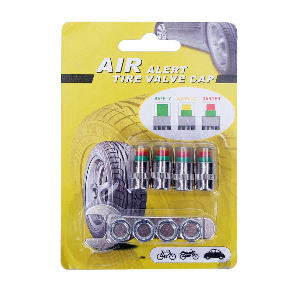 8 Piezas Tapas de Vástago de Válvula de Neumático de Coche Monitor de Presión Sensor Indicador 3 Colores Alerta Foto 4 de 4