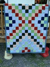 Vintage Handmade Polyester Multi-color Patchwork Hand-Tied Quilt 48x78 A41