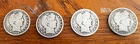 Lot of 4 Barber Half Dollars : 1908-D 1909 1911 1912 circulated condition