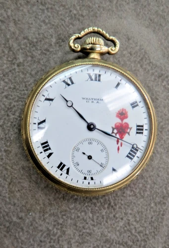 Antique WALTHAM POCKET WATCH, RED HEART, GOLD FILLED, 39.0 DWT, TICKING, 44 m/m