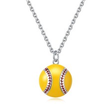 Vekoliry 925 Sterling Silver Softball Pendant 14mm x 14mm, Yellow,Red