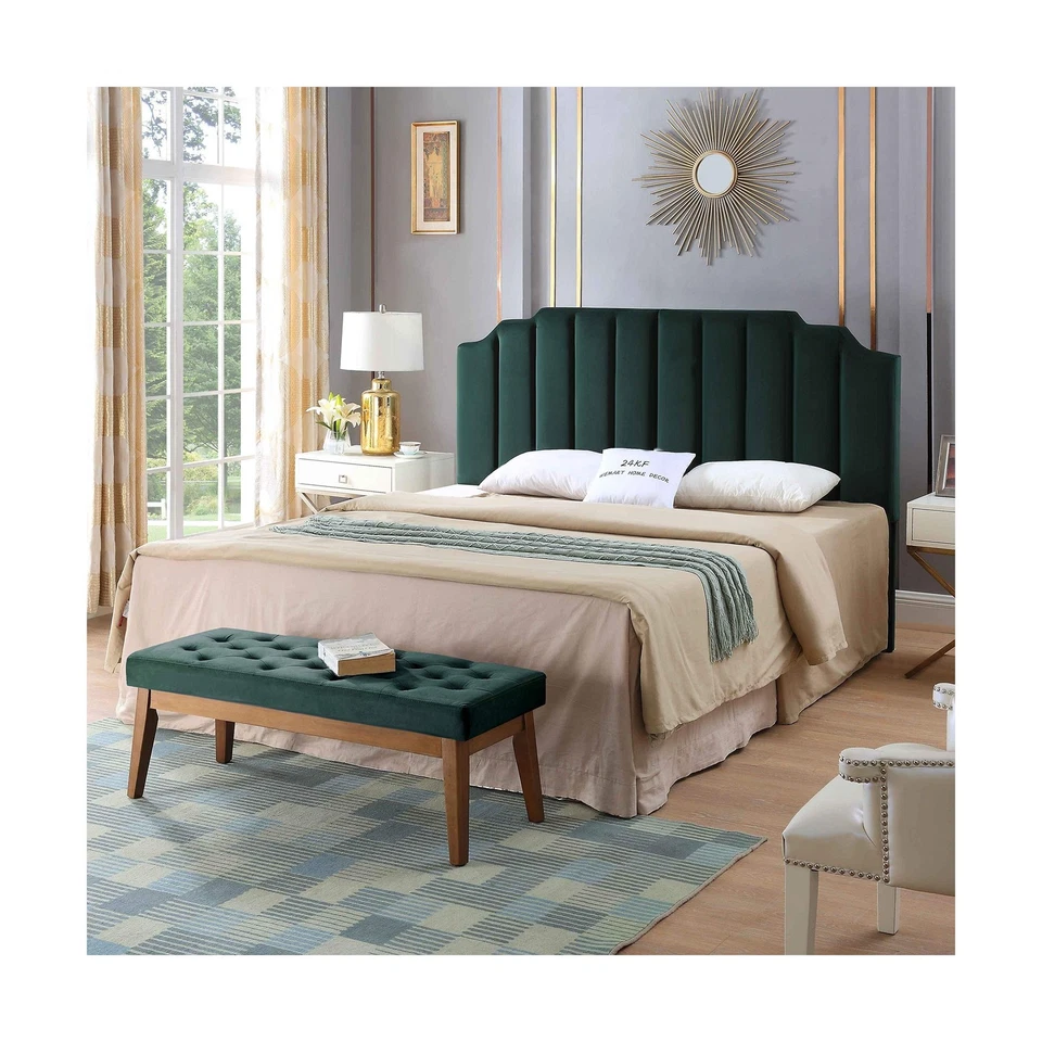 Cabecero tapizado King de terciopelo jade 24KF, moderno canal vertical D... Foto 4 de 4