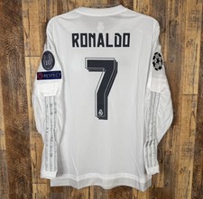 Real Madrid 2015-16 Home Long Sleeve Soccer Jersey Men's M RONALDO #7