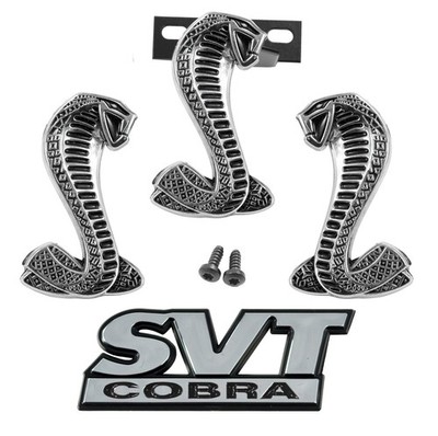 1994-2004 Mustang Cobra Snake Fender 4 Piece Grille SVT Emblems Chrome