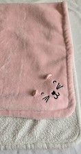 Carters Pink White Kitty Cat Baby Blanket Plush Sherpa 30 x 36