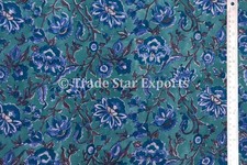100 Cotton Fabric By the Yard 3 Yard Hand Block Print Voile Fabric Floral Pr...