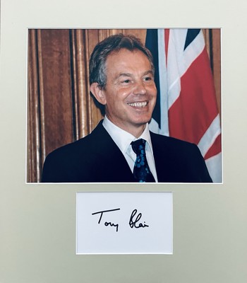 Tony Blair HANDSIGNIERTE 6x4 weiße Karte & 10x8 britischer Premierminister Foto