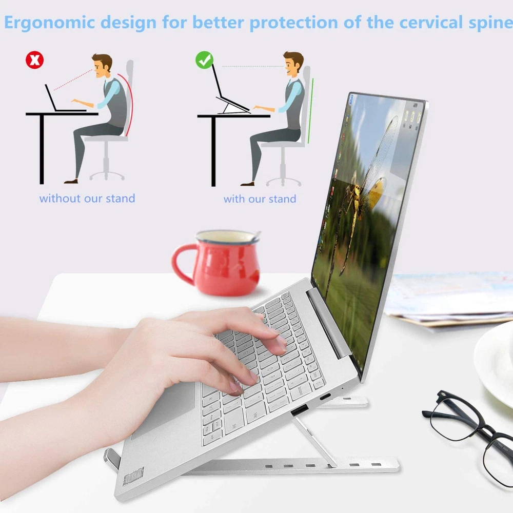 Foldable Aluminum Laptop Stand Riser for Ergonomic Computer Setup