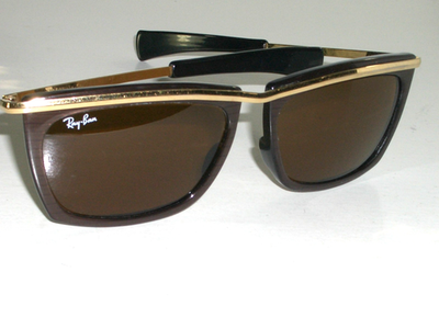 VINTAGE B&L RAY BAN BROWN/GOLD TRIM B15 UV RECTANGULAR OLYMPIAN II