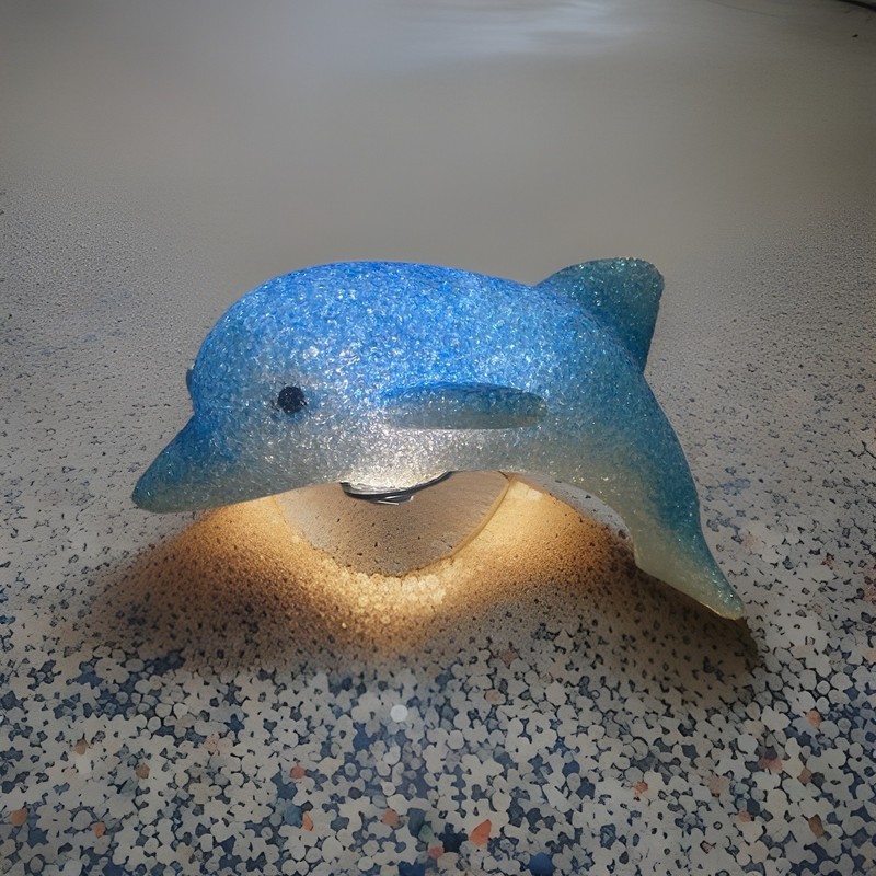 Vintage Dolphin Night Light Lamp Blue/White Corded Metal Spiral Base Y2K 90s kid
