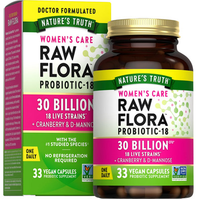 Nature s Truth 30 Billion Raw Flora Probiotic-18, 33 Capsules, Exp 02/2026