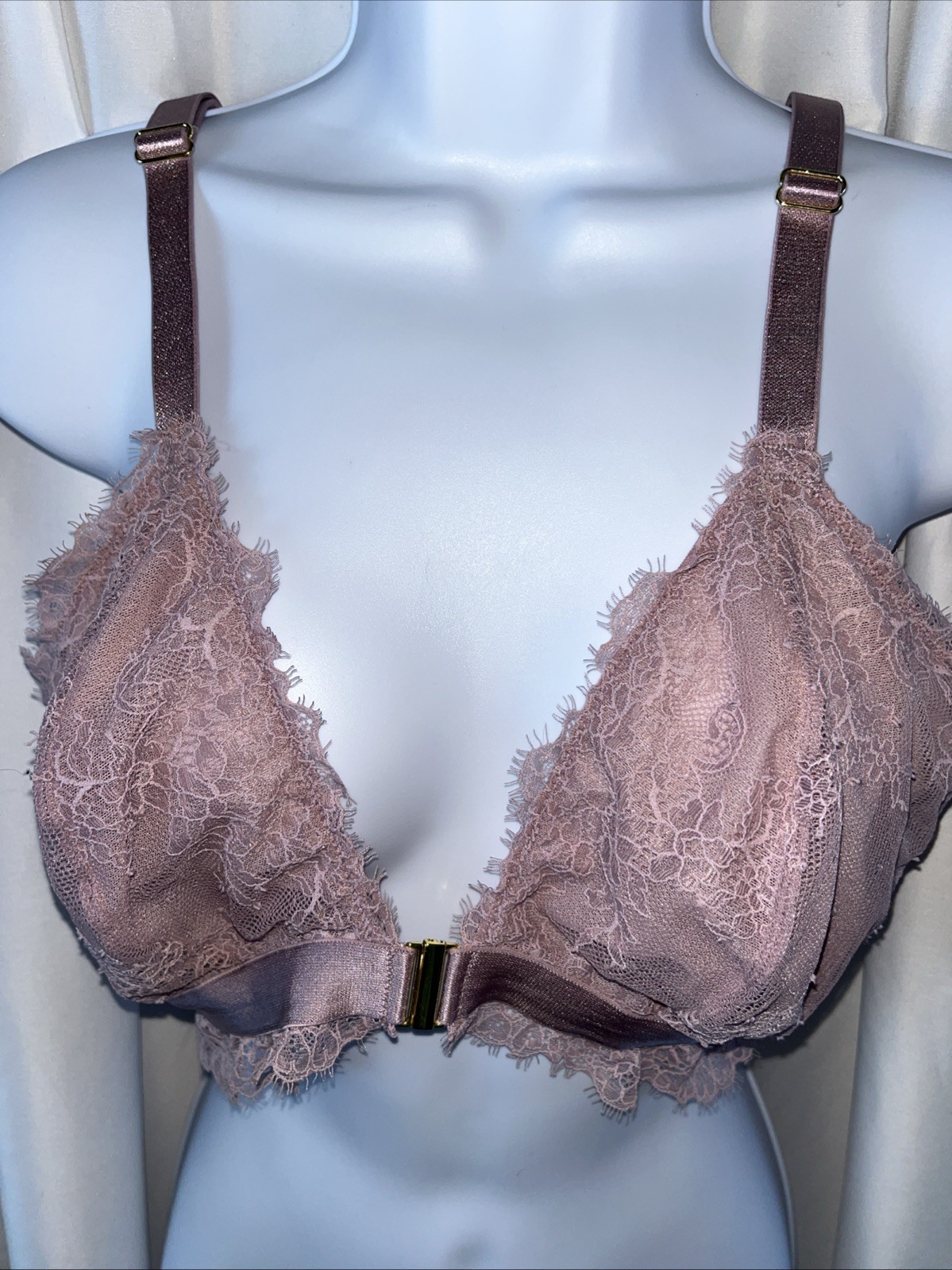 Auden Unlined Women’s Triangle Front Closure Lace Cups Barrette Size XL Mauve