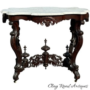 antique Victorian marble top table center parlor Heavily Carved Ornate 1870