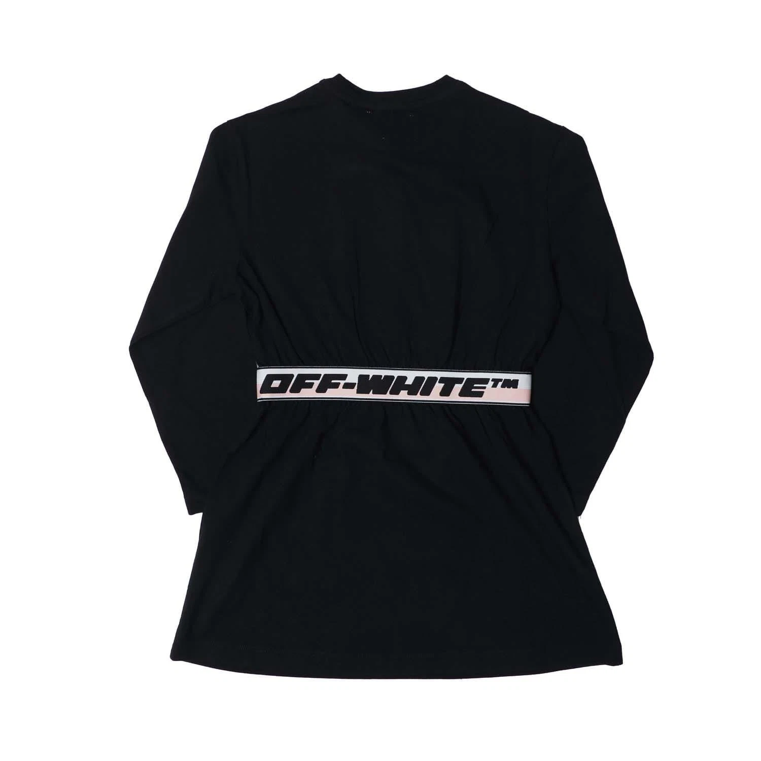 OFF WHITE Abito manica lunga nero con fascia logo junior bianco sporco bambina