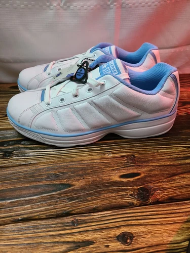 Sneakers Converse All Star Chuck Taylor bianche e blu in pelle da donna taglia 10 5