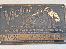 Antigua placa de identificación de latón fonógrafo Victor Victrola VV-X1 214793G
