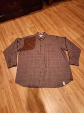 ORVIS Men's Country Twill Button Down Brown Houndstooth Plaid Shirt XL